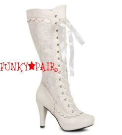 414-Mary 4 Inch Lace Knee High Boots -PL Boots Shop 414 Mary White 11580.1536445763