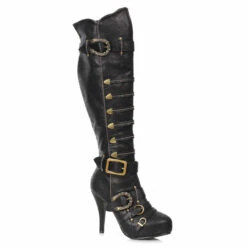 421-RUMI, Knee High Boots Buckles By Ellie -PL Boots Shop 421 RUMI blk 57389.1584943372