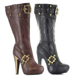 426-AUBREY, 4 Inch Steampunk Knee High Boots With Buckles