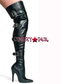 511-Buckleup 5" Stiletto Stretch Thigh High Boots W/4 Buckle Strap -PL Boots Shop 511 Buckleup BlkPU 92455.1590628848