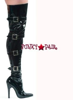 511-Buckleup 5" Stiletto Stretch Thigh High Boots W/4 Buckle Strap -PL Boots Shop 511 Buckleup Blk 93534.1590628848