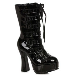 557-Melinoe, Chunky Heel Mid-Calf Boots With Buckles -PL Boots Shop 557 MELINOE BLK 03961.1669495537