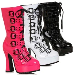 557-Melinoe, Chunky Heel Mid-Calf Boots With Buckles