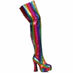 557-RAYA, Chunky Heel Rainbow Thigh High Boots
