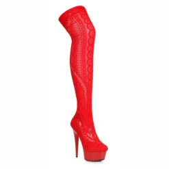 Ellie Shoes | 609-Mei, Faux Stocking Thigh High Boots -PL Boots Shop 609 MEI RED 40126.1568148291