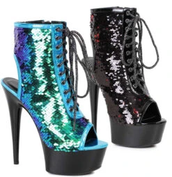 Ellie Shoes | 609-Tinsley Peep Toe Sequin Ankle Boots
