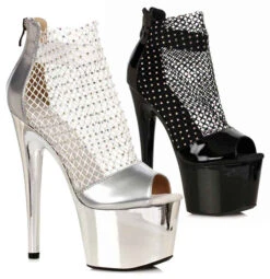 709-ADRIANA, Fishnet Rhinestone Ankle Boots By Ellie Shoes