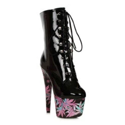 709-JUICY, 7 Inch Ankle Boots With Leave Print