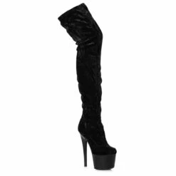 709-ZOEY, Crush Velvet Thigh High Boots By Ellie Shoes -PL Boots Shop 709 Zoey Blk 18802.1584940833