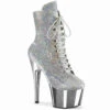PLEASER ADORE-1020SQ-02, Sequin Ankle Boots With Chrome Platform -PL Boots Shop ADORE 1020SQ 02 07423.1681544896