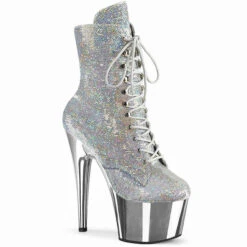 PLEASER ADORE-1020SQ-02, Sequin Ankle Boots With Chrome Platform