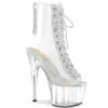 Pleaser | Adore-1016C-2, 7" Clear Ankle Lace-up Ankle Boots