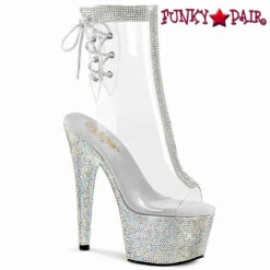 PLEASER Bejeweled-1018C-2RS, 7" Clear Rhinestones Peep-Toe Ankle Boots CLEARANCE SALE -PL Boots Shop Bejeweled 1018C 2RS FP 30334.1609441798