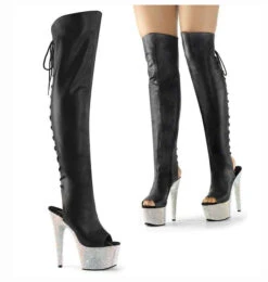 PLEASER Bejeweled-3019DM-7, 7" Rhinestones Platform Thigh High Boots
