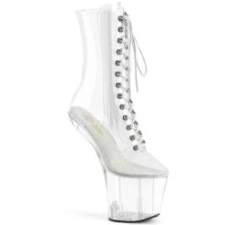 PLEASER CRAZE-1040C, 8" Clear Heelless Platform Ankle Boots
