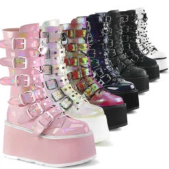 Demonia | Damned-225 Women's Goth Buckle Straps Studded Boots
