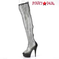 PLEASER DELIGHT-3009, 6" Pull-On Mesh Thigh High Boots -PL Boots Shop DELIGHT 3009 BFS RS M05 05882.1710114771