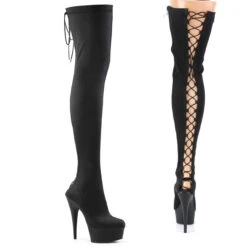 Pleaser | Delight-3003, Back Lace-up Thigh High Boots