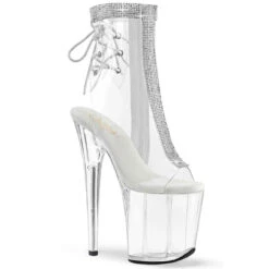 PLEASER FLAMINGO-1018C-2RS, 8" Open Toe Clear Rhinestone Ankle Boots