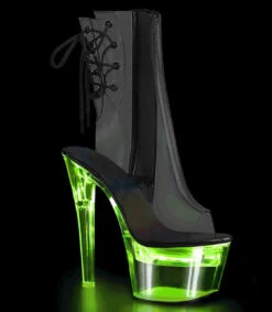 Pleaser | Flashdance-1018C-7, Clear Ankle Boots With Lite-up Platform