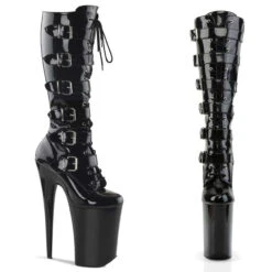 Pleaser | Infinity-2049, 9 Inch Lace Up With Buckles Knee High Boots