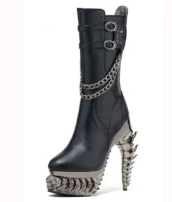 MEDEINA, MID-CALF BOOTS WITH LEAVES CHAIN