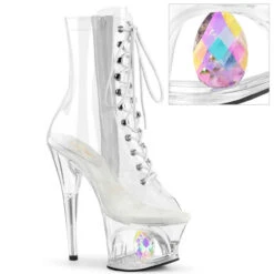 PLEASER MOON-1021C-DIA, 7" Cutout Platform Peep Toe Ankle Boots