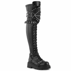 RENEGADE-320, Lace-up Over The Knee Boots With Chain Detail
