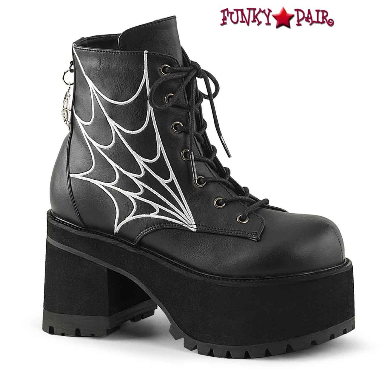 Demonia | Ranger-105 Women's Block Heel Platform Boots With Web Design 4 Demonia | Ranger-105 Women's Block Heel Platform Boots With Web Design - Image 2