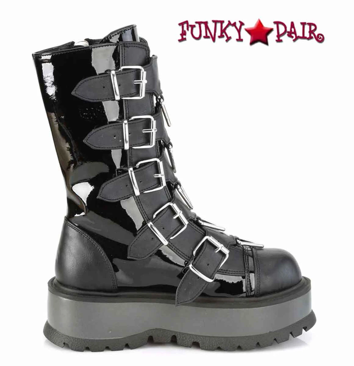 Demonia | Slacker-160, Mid-Calf Boots With Metal Buckles Straps 6 Demonia | Slacker-160, Mid-Calf Boots With Metal Buckles Straps - Image 4