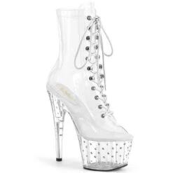 PLEASER STARDUST-1021C-7, 7" Clear Ankle Boots With Rhinestones Platform