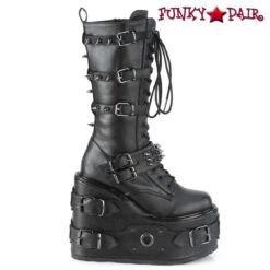 Demonia | SWING-327 Women's Punk Platform Wedge Knee High Boots With Spike Buckles -PL Boots Shop SWING 327 Side View 73181.1615445947