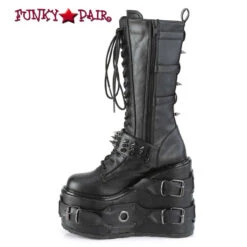 Demonia | SWING-327 Women's Punk Platform Wedge Knee High Boots With Spike Buckles -PL Boots Shop SWING 327 Zipper Side View 34570.1615445947
