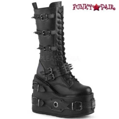 Demonia | SWING-327 Women's Punk Platform Wedge Knee High Boots With Spike Buckles -PL Boots Shop SWING 327 06424.1615445947