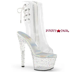 Pleaser | Stardance-1018C-7, Clear Ankle Boots With Rhinestones Platform -PL Boots Shop Stardance 1018C 7 37603.1564629953