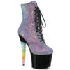 Pleaser | Unicorn-1020G, 7 Inch Rainbow Heel Ankle Boots -PL Boots Shop UNICORN 1020G 97101.1568155581