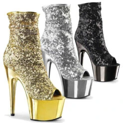Pleaser | Adore-1008SQ, 7 Inch Exotic Dancer Chrome Platform Ankle Boots