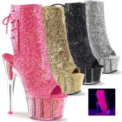 PLEASER Adore-1018G, 7 Inch Open Toe Glitters Ankle Boots CLEARANCE