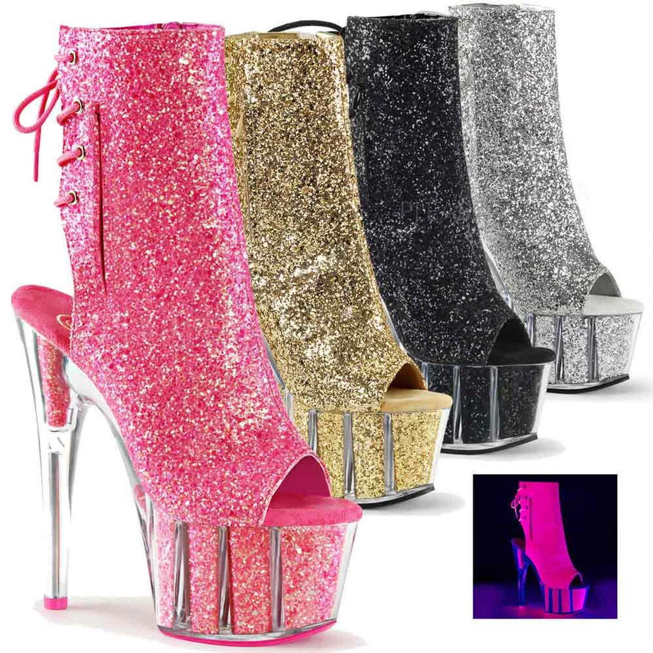 PLEASER Adore-1018G, 7 Inch Open Toe Glitters Ankle Boots CLEARANCE 3 PLEASER Adore-1018G, 7 Inch Open Toe Glitters Ankle Boots CLEARANCE