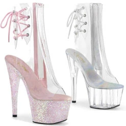 Pleaser | Adore-1018C, Clear Lace-up Ankle Boots