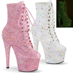 Pleaser | Adore-1020GDLG, 7" Ankle Boots With Backlight Reactive Light Glitters