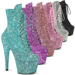ADORE-1020GWR, 7" Lace-Up Glitter Ankle Boots By Pleaser