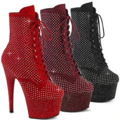 PLEASER ADORE-1020RM, Rhinestones Boots With Mesh Overlay