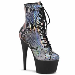 Pleaser | Adore-1020SP, 7" Holographic Snake Print Ankle Boots -PL Boots Shop adore 1020sp shgspb 62356.1690905890