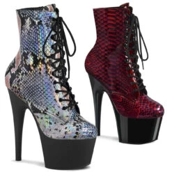Pleaser | Adore-1020SP, 7" Holographic Snake Print Ankle Boots