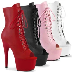 Pleaser | Adore-1021FX, Faux Leather Peep Toe Ankle Boots