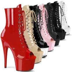 Pleaser | Adore-1021, 7 Inch Peep Toe Lace-up Ankle Boots