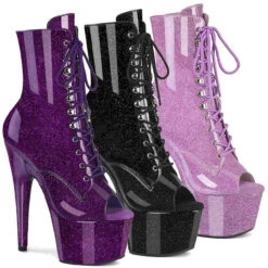 PLEASER ADORE-1021GP, Peep-Toe Glitter Ankle Boots