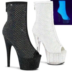 Pleaser | Adore-1031GM, Peep-Toe Ankle Boots With Rhinestones