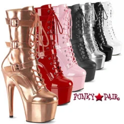 Pleaser | Adore-1043, 7" Lace-up Ankle Boots With Triple Buckles -PL Boots Shop adore 1043 FP 65863.1675968509